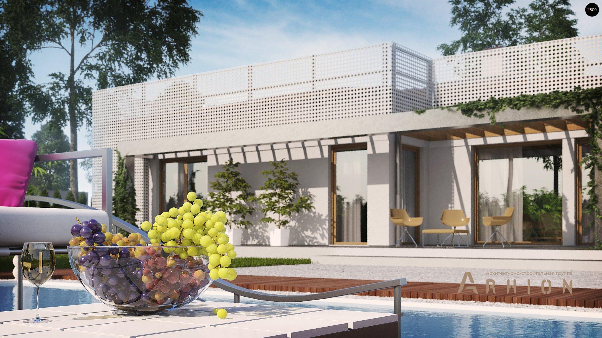 13. Проект одноэтажного дома в стиле минимализм с плоской кровлей , Zx100 v1, площадью - 168 кв c терассой, гаражом